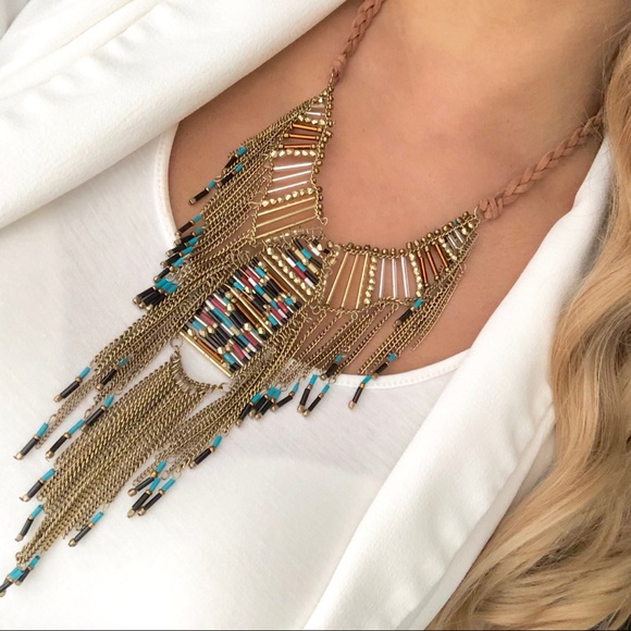 Express suede tribal beaded statement necklace - Picture 2 of 3